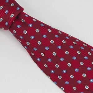 Brooks Brothers Necktie Men Red Geometric Floral Silk Stain Resistant USA